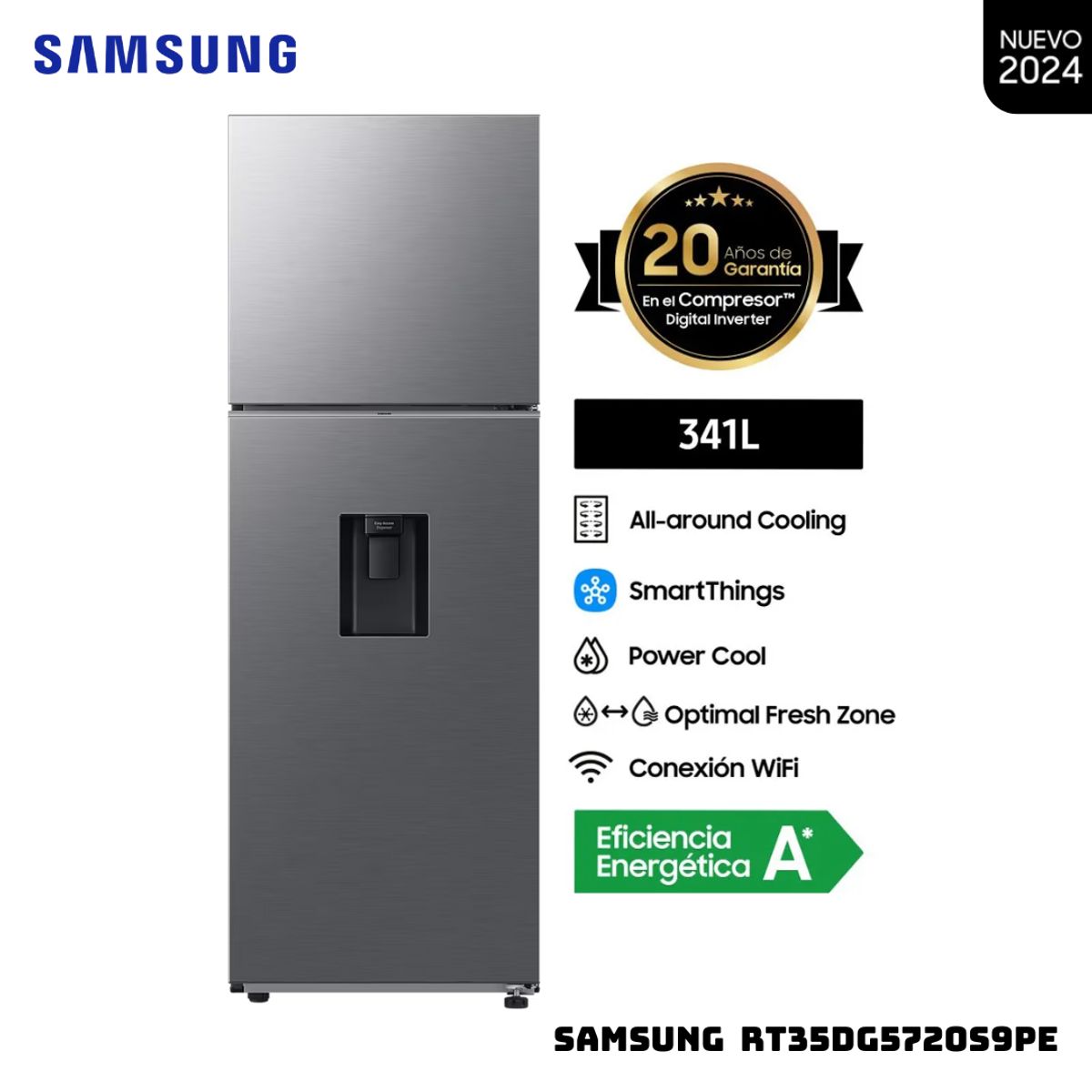 SAMSUNG - REFRIGERADORA SAMSUNG 341 L TOP FREEZER PLATEADO - RT35DG5720S9PE