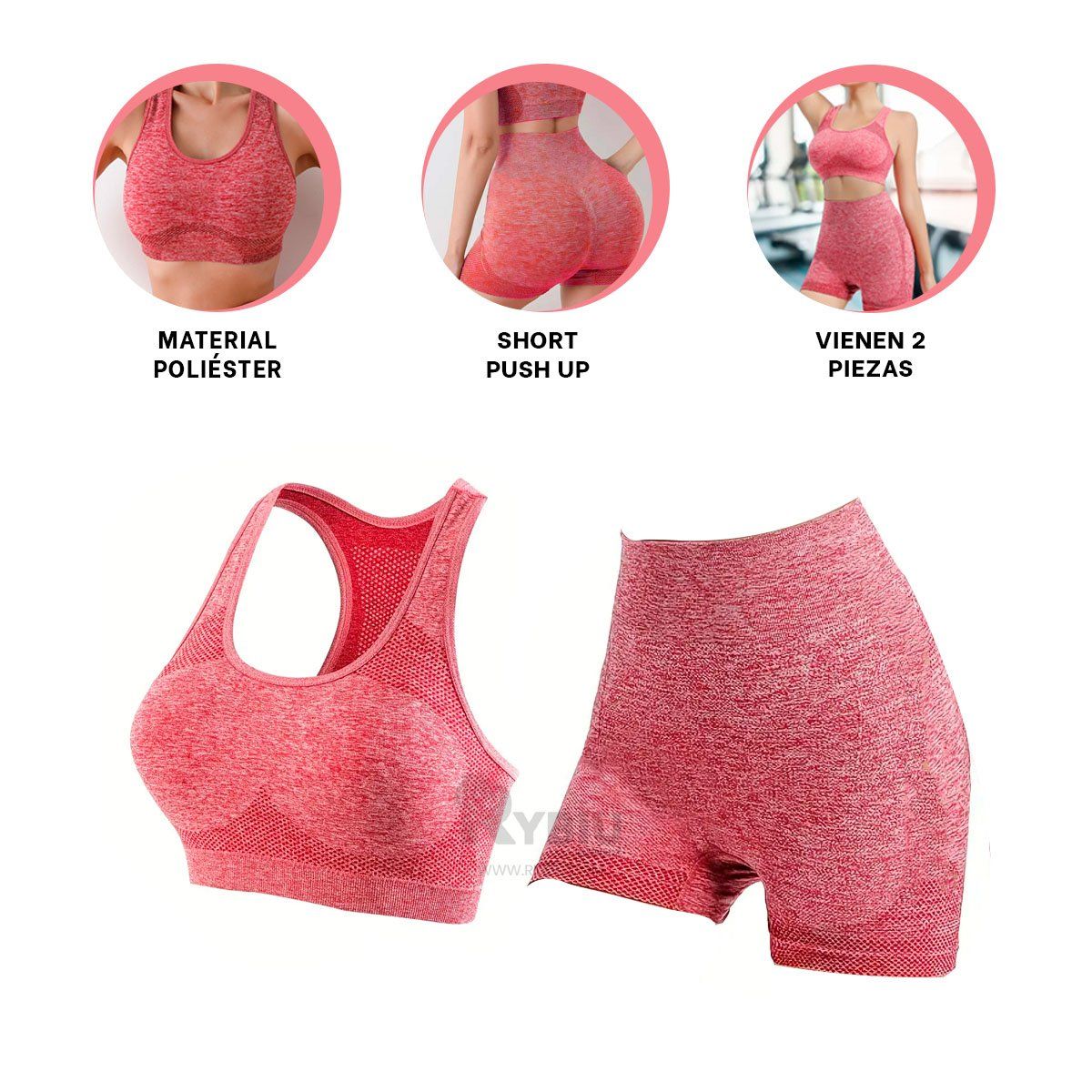 RYBIU IMPORT - Short Push Up y Top para Yoga Rojo Y+Post-it Adhesivos