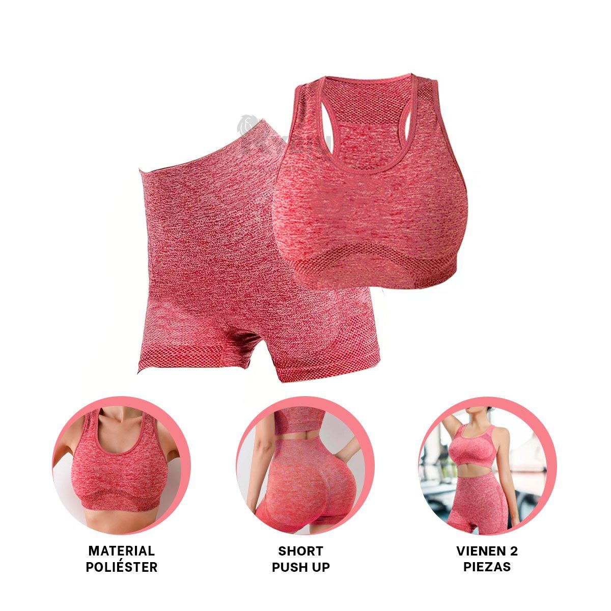 GENERICO - Short Deportivo y Top con Estilo Rojo Y+Ligas de Regalo