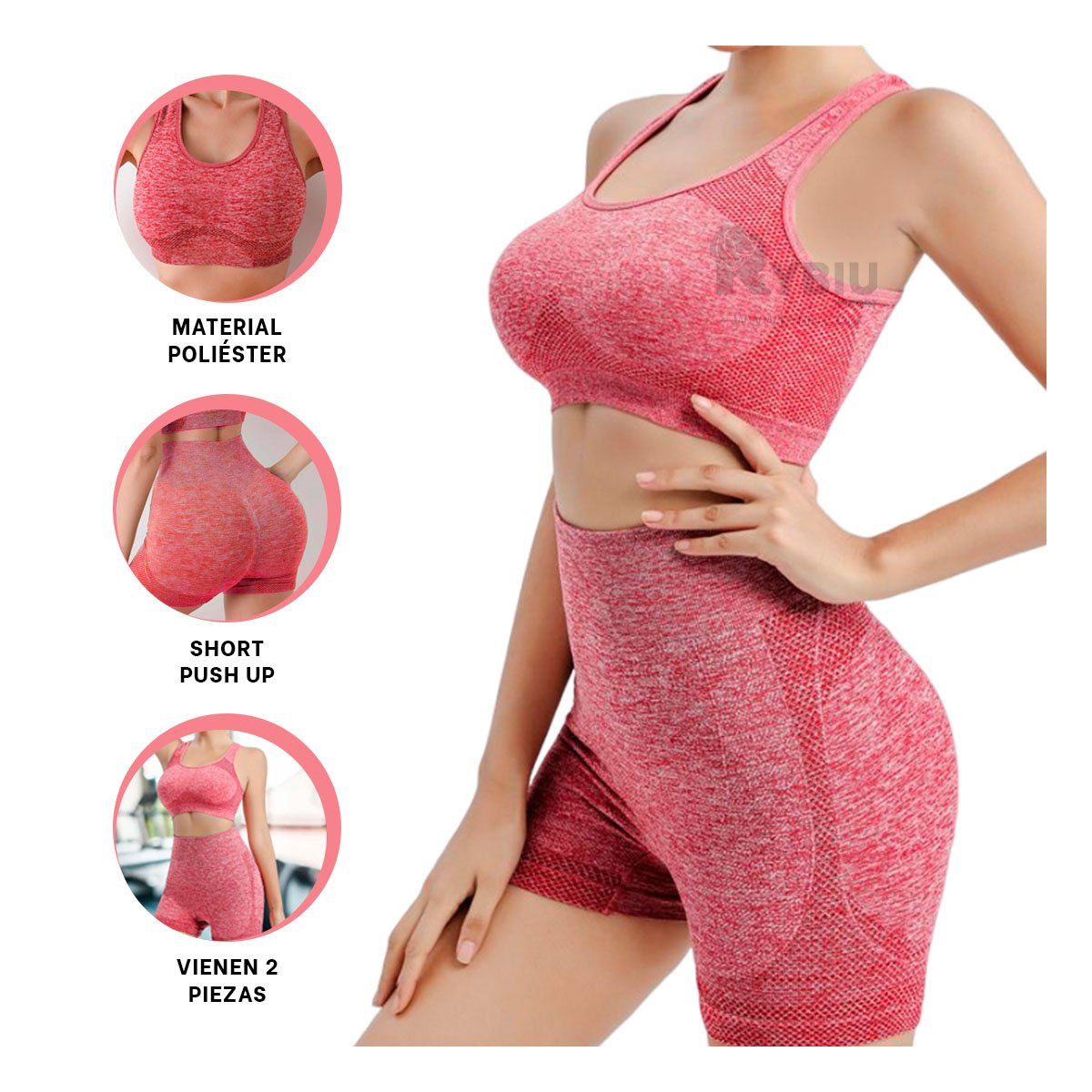 GENERICO - Short y Top Fitness en Conjunto Rojo Y+Banderitas Adhesivas