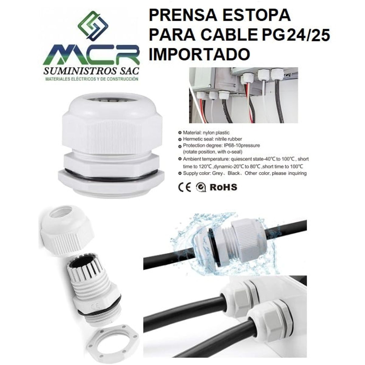 GENERICO - PRENSA ESTOPA PARA CABLE PG24 PG25 DIAMETRO DE 16-21MM PVC IMPORTADO