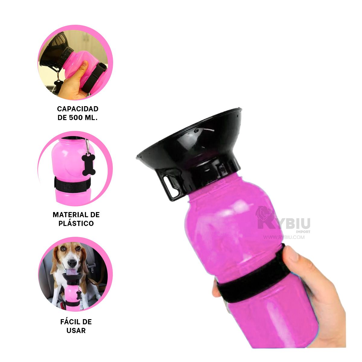 GENERICO - Aqua Dog Botella Portatil para Agua para Mascotas Rosado