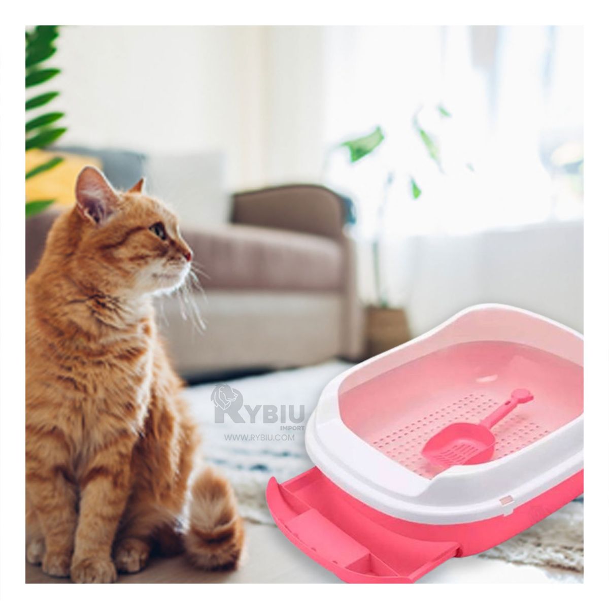 GENERICO - Arenero Abierto Gato con Bandeja Extraible de Color Rosado