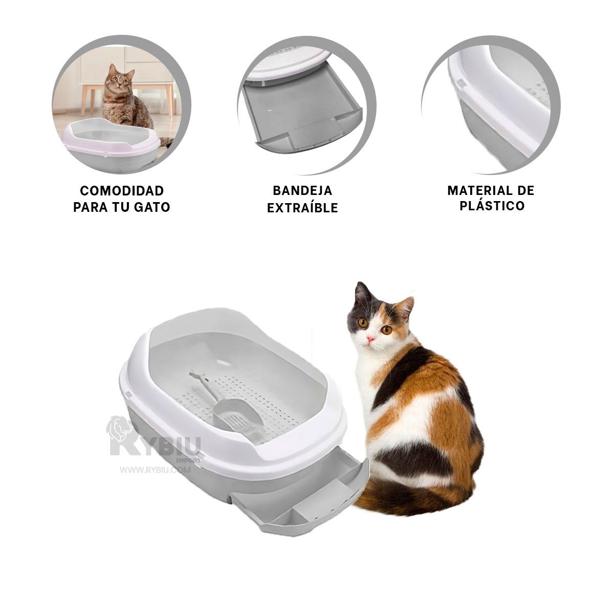 GENERICO - Arenero Comodo y Elegante para Gatos Gris Y+Regalo Stickers