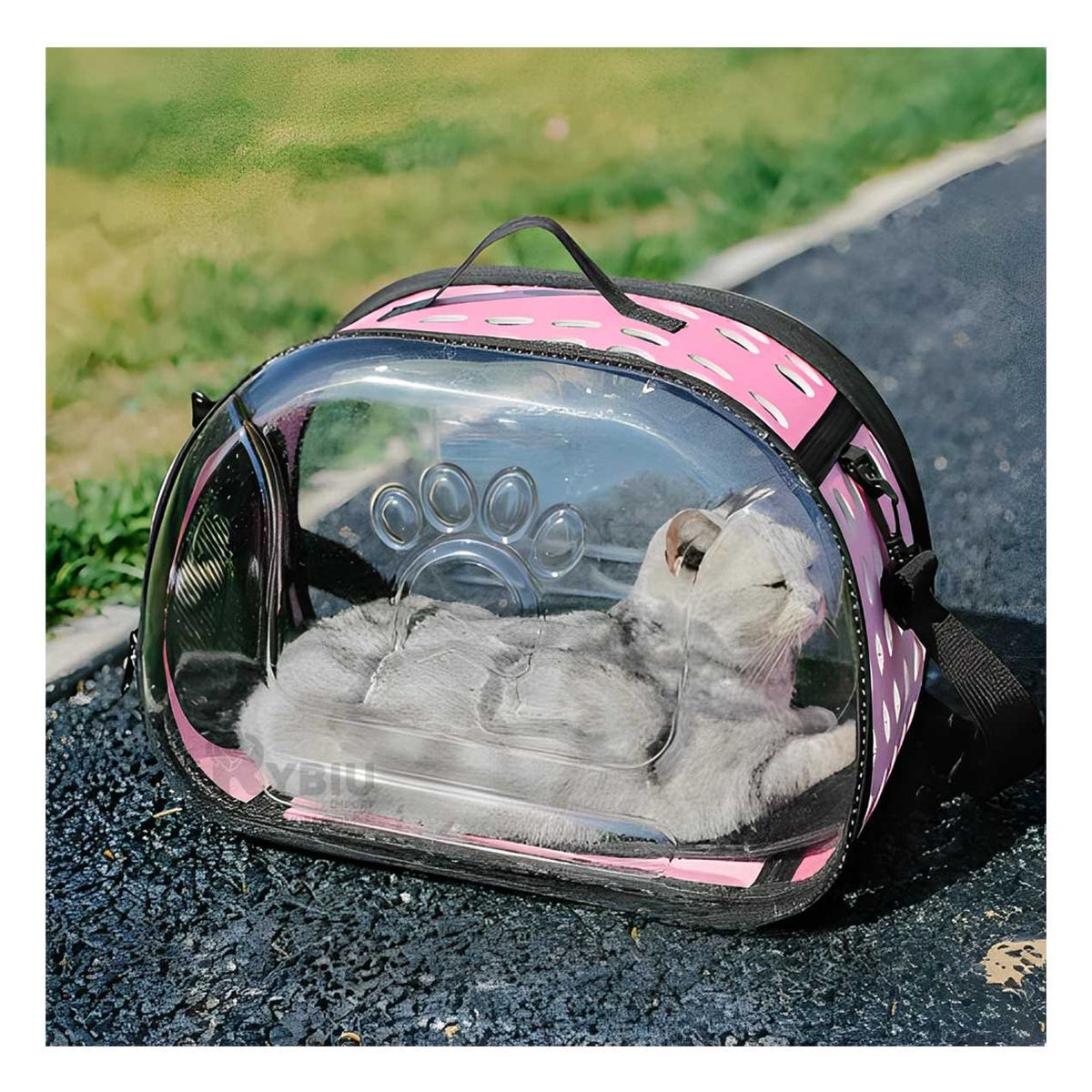 RYBIU IMPORT - Transportador Transparente de Mascota en Color Rosado