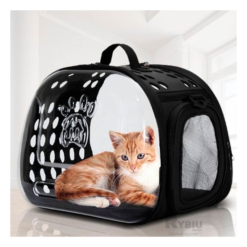 RYBIU IMPORT - Transportador Transparente de Mascota en Color Negro