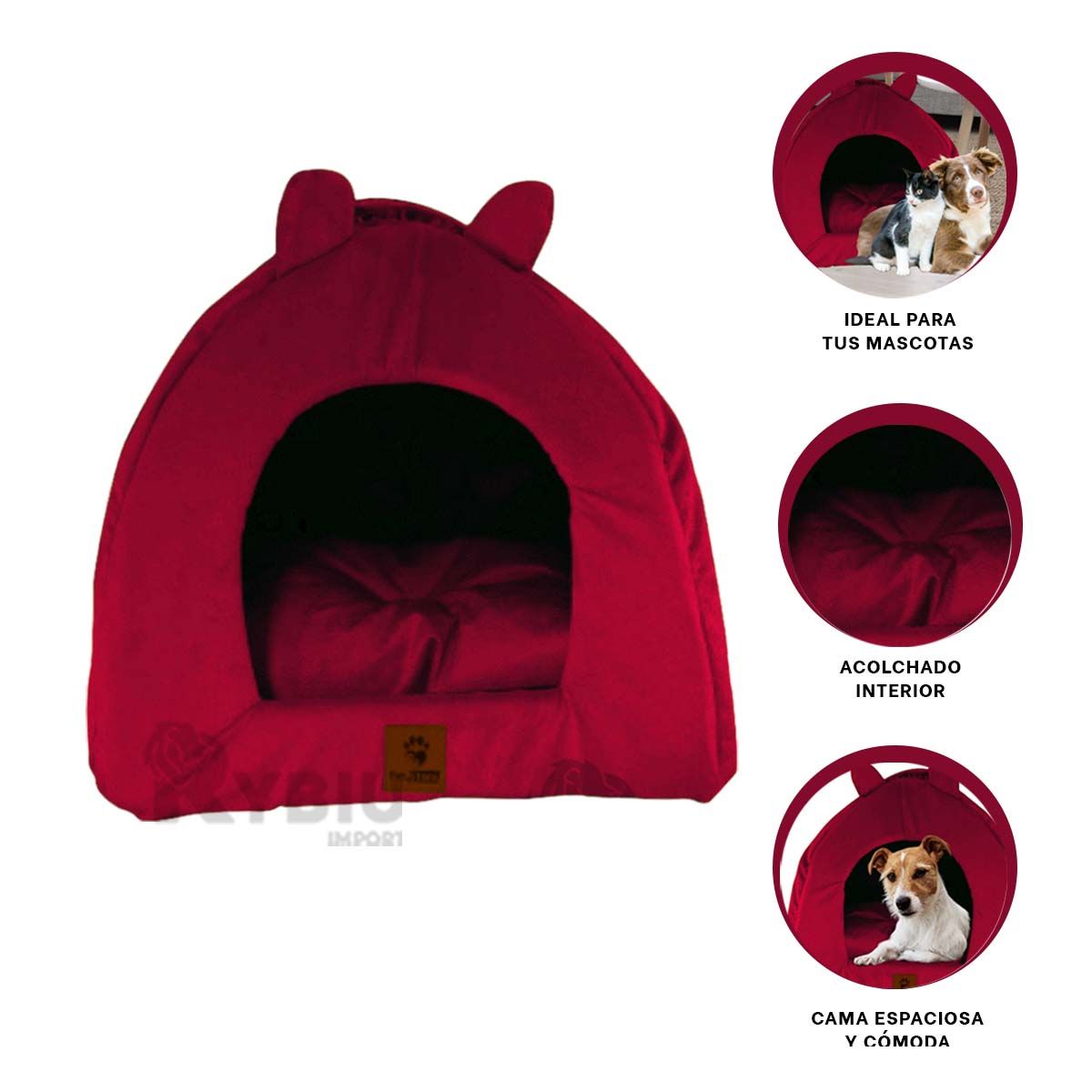 GENERICO - Iglu para Mascota Talla M de Guinda Y+Banderitas adhesivas