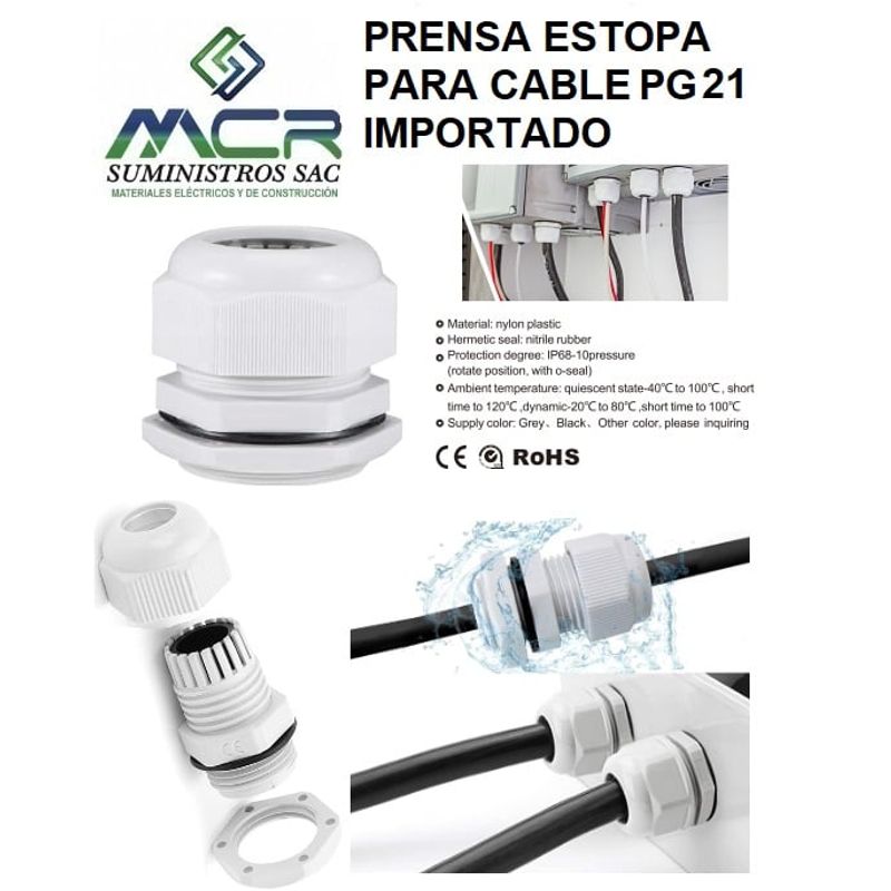 GENERICO - PRENSA ESTOPA PARA CABLE PG21 DIAMETRO DE 13-18MM PVC IMPORTADO
