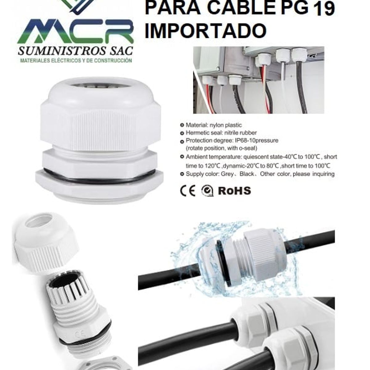 GENERICO - PRENSA ESTOPA PARA CABLE PG19 DIAMETRO DE 12-15MM PVC IMPORTADO