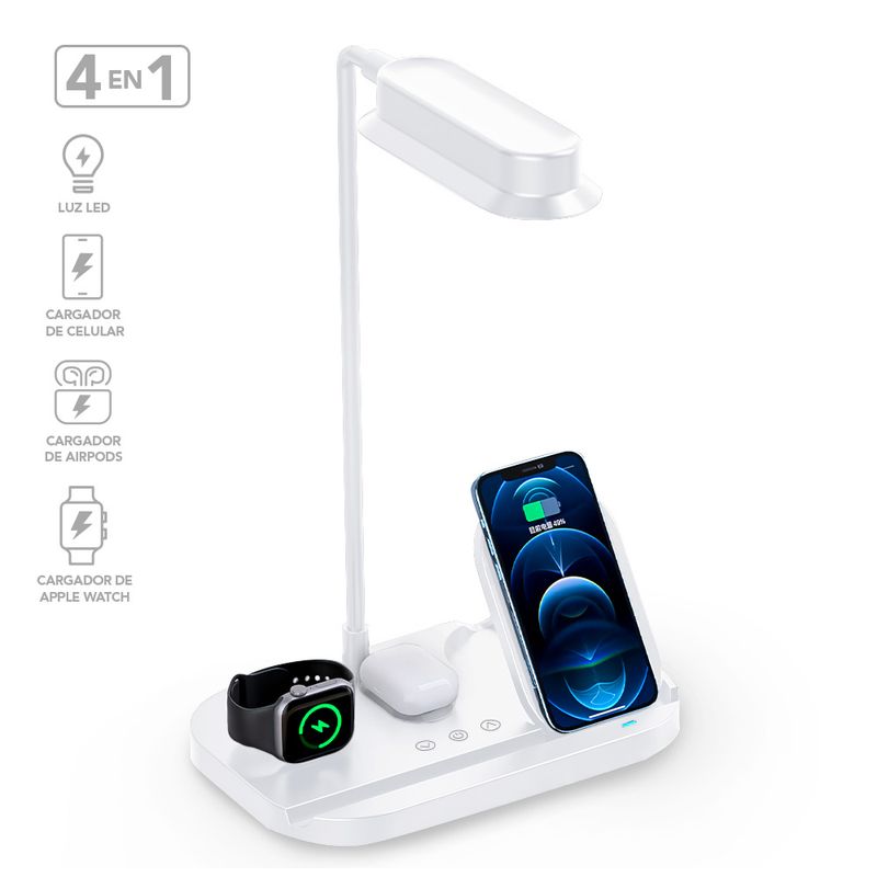 KELLER - Cargador Inalámbrico 4 en 1 con Lámpara LED Flexible Blanco T80