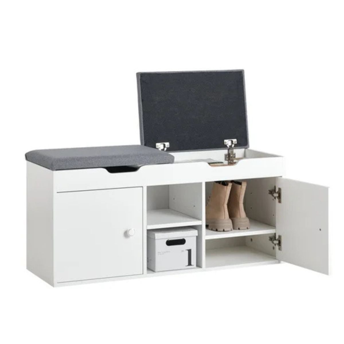 GENERICO - Zapatera con Asiento Doble Baúl Akira Blanco Petrox Home