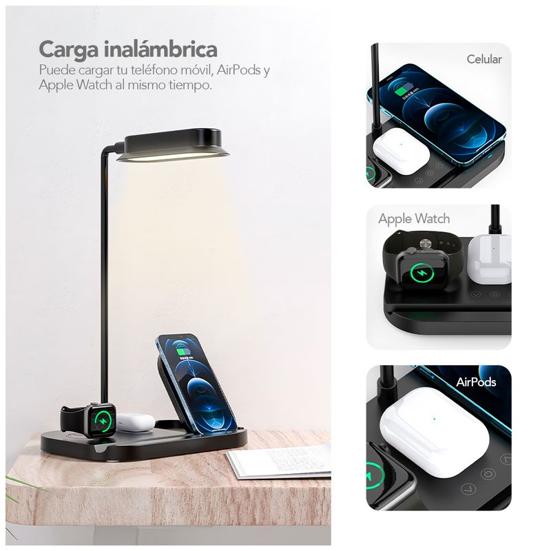 Cargador Inalámbrico en con Lámpara LED Flexible Negro T80