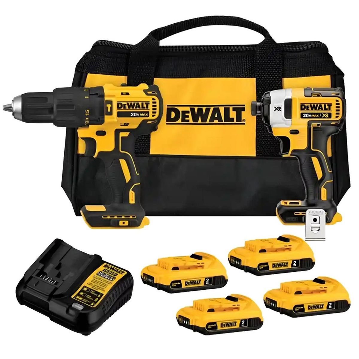DEWALT - Taladro Percutor 1/2" + Atornillador de Impacto 1/4" 20V Brushless + 2 Baterias Dewalt