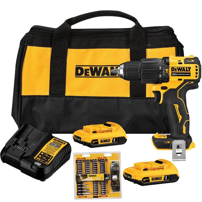 DEWALT - Taladro Percutor 1/2" 20V XR 2 Bat + Set de Puntas 53 Pzs Dewalt DCD709D2-K3