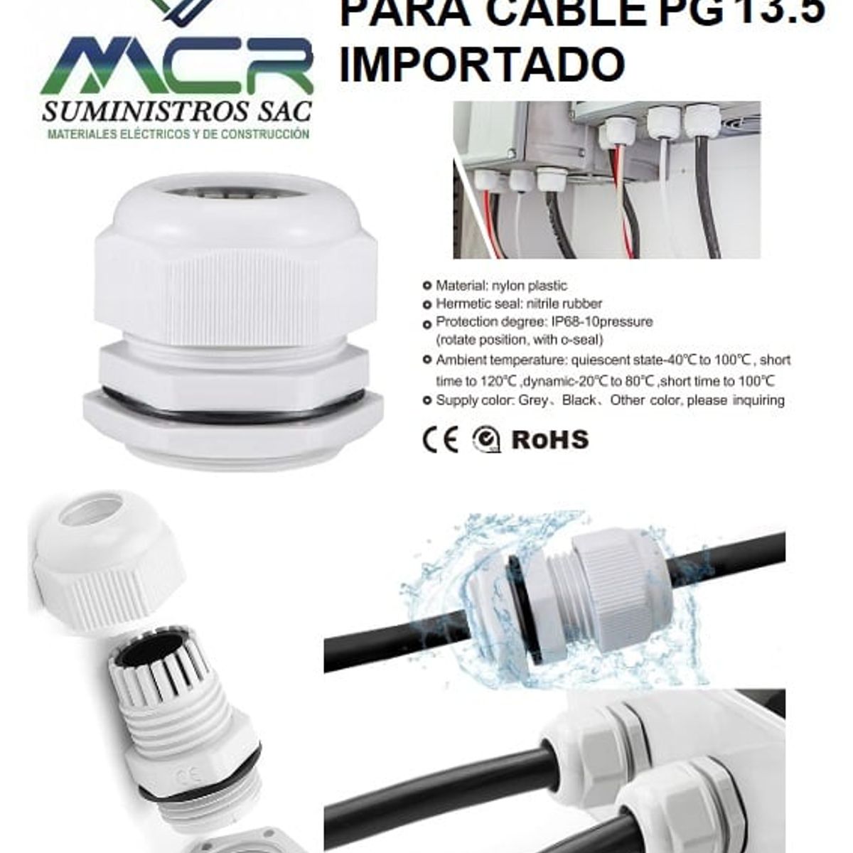 GENERICO - PRENSA ESTOPA PARA CABLE PG 13.5 DIAMETRO DE 6-11MM PVC IMPORTADO