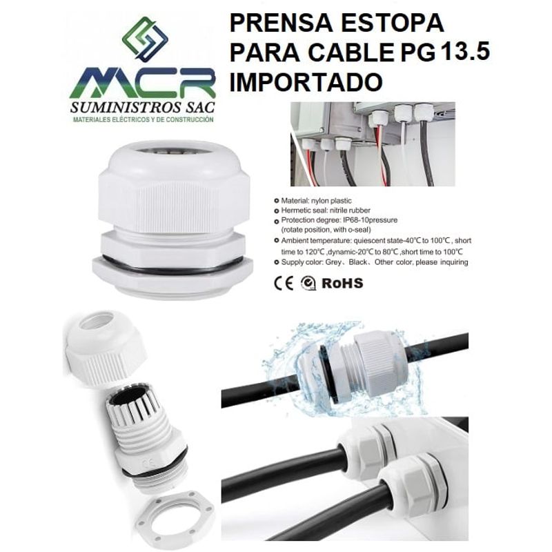 GENERICO - PRENSA ESTOPA PARA CABLE PG 13.5 DIAMETRO DE 6-11MM PVC IMPORTADO