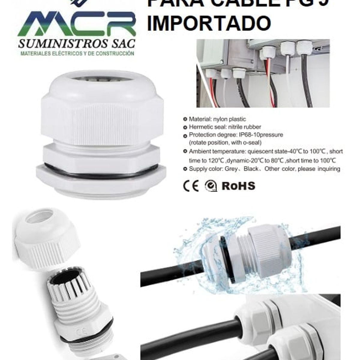 GENERICO - PRENSA ESTOPA PARA CABLE PG 9 DIAMETRO DE 4-8MM PVC IMPORTADO