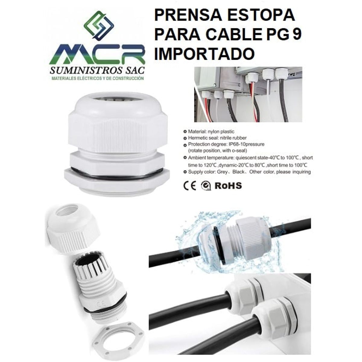 GENERICO - PRENSA ESTOPA PARA CABLE PG 9 DIAMETRO DE 4-8MM PVC IMPORTADO