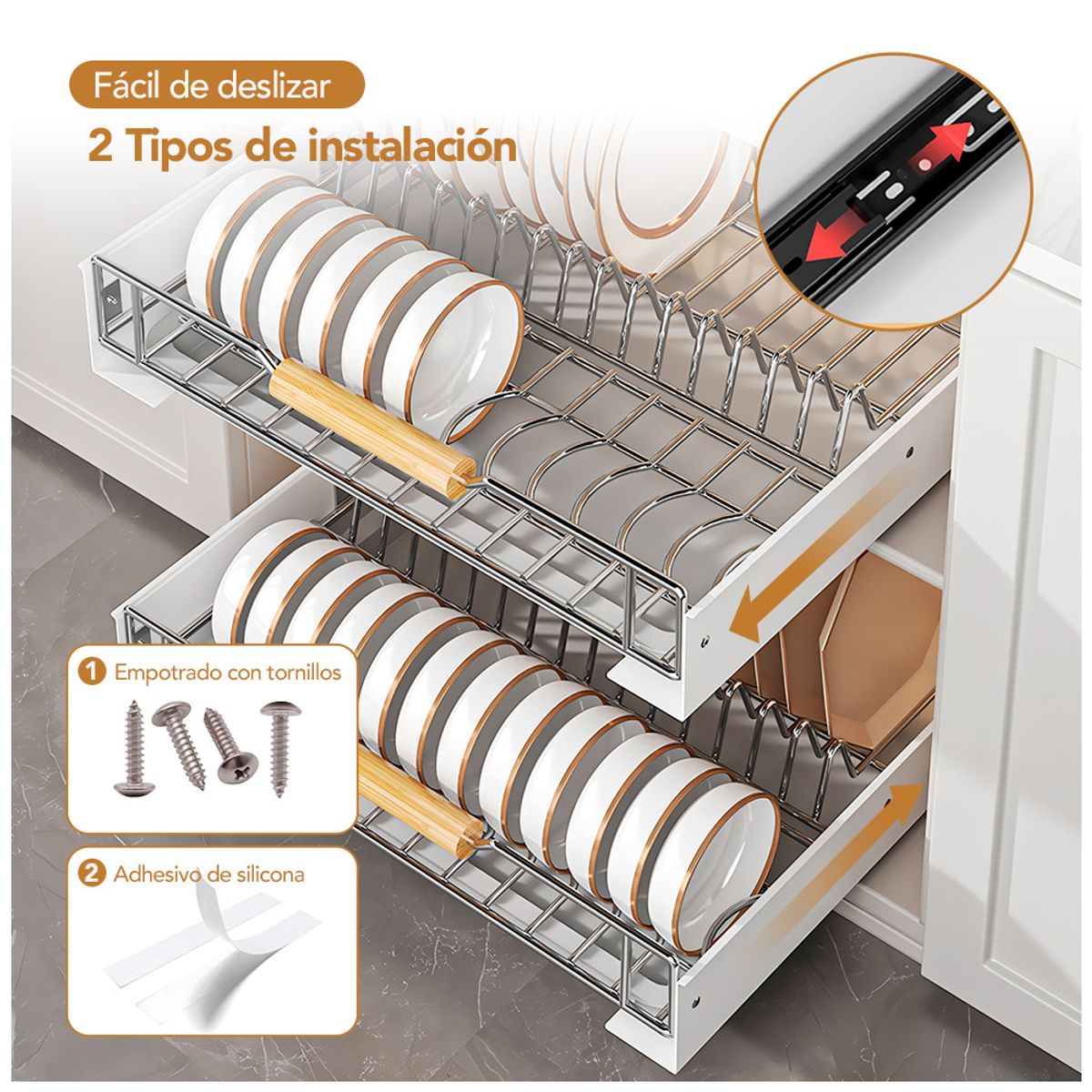 KELLER - Organizador Extraíble de Platos para Gabinete con Gran Capacidad