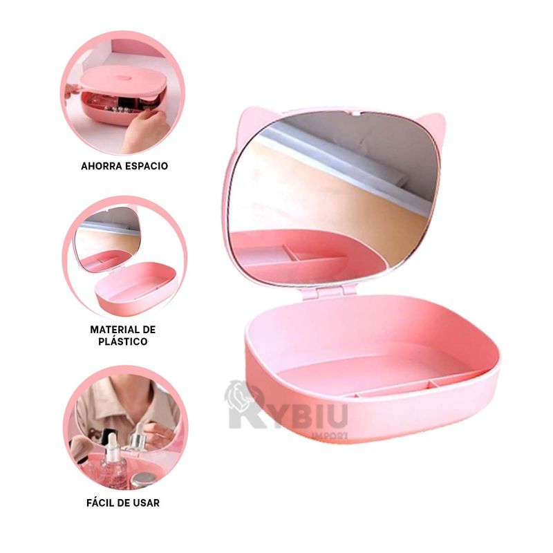 GENERICO - Cofre Compacta de Joyas en Rosado Y+Banderitas Adhesivas