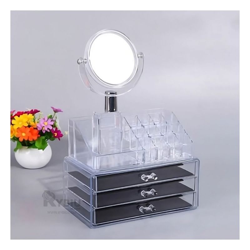 GENERICO - Organizador de Cosmeticos con Cajones y Espejo Transparente