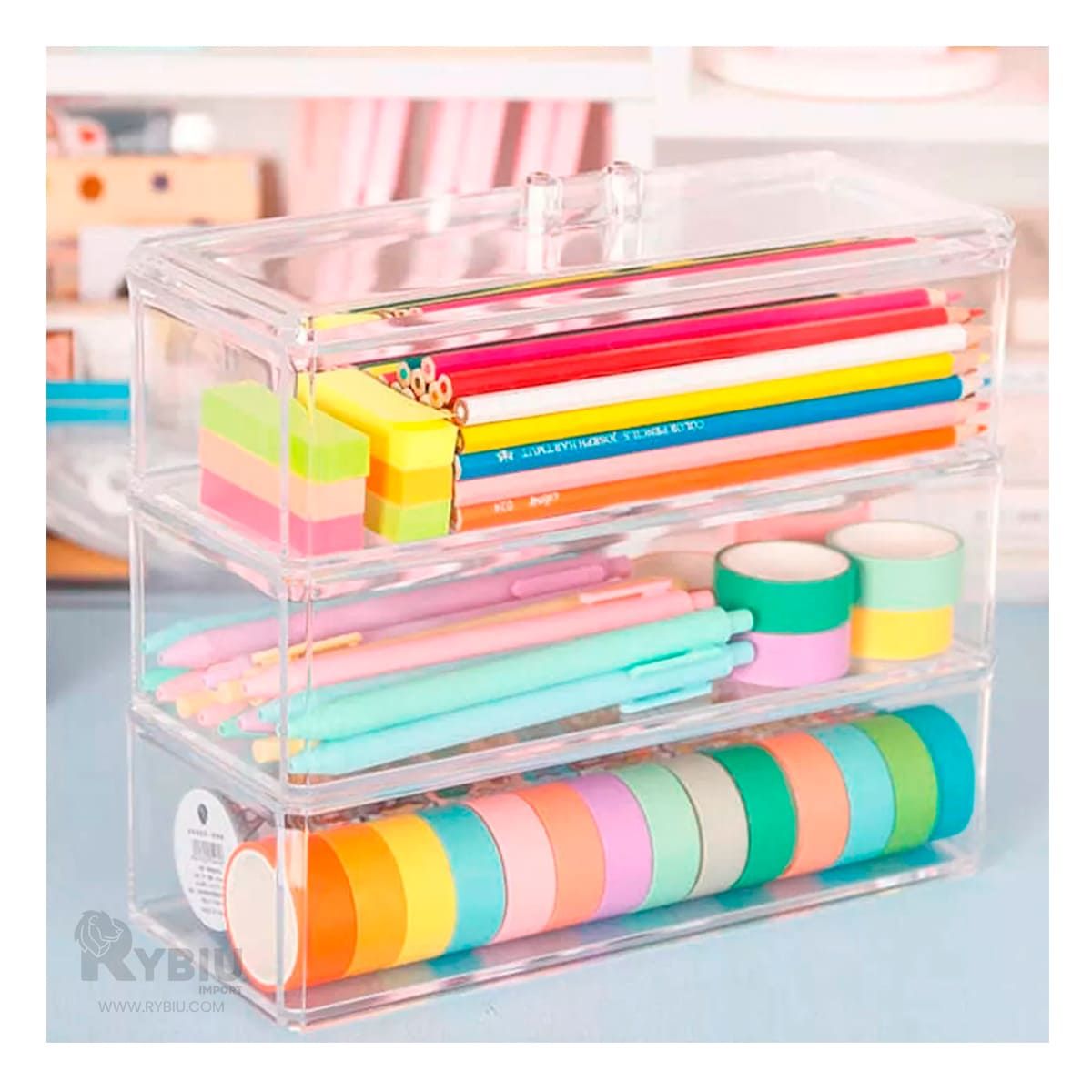 GENERICO - Cofre de Triple Division en Transparente Y+Post-it Adhesivos