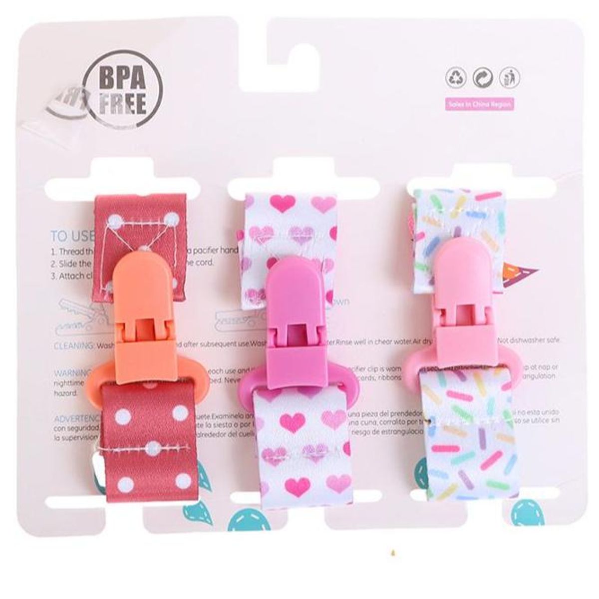 THE BABY SPOT - Pack x 3 un - Sujetadores de chupón para bebé (CONFETI)