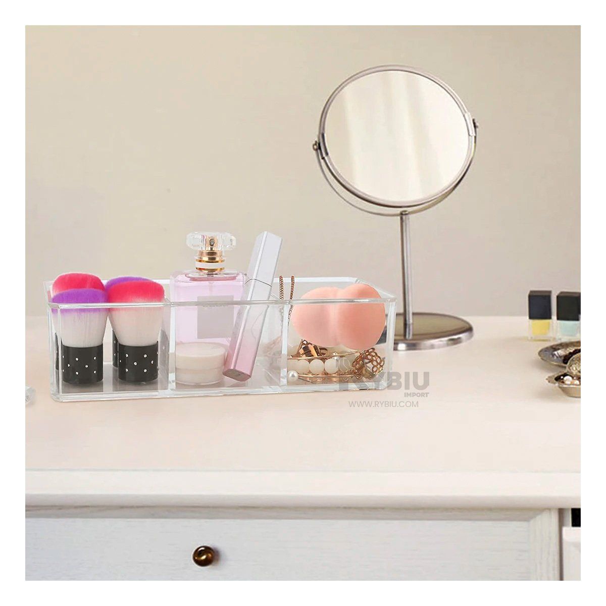 GENERICO - Caja de Acrilico Moderna con 3 Divisiones en Transparente