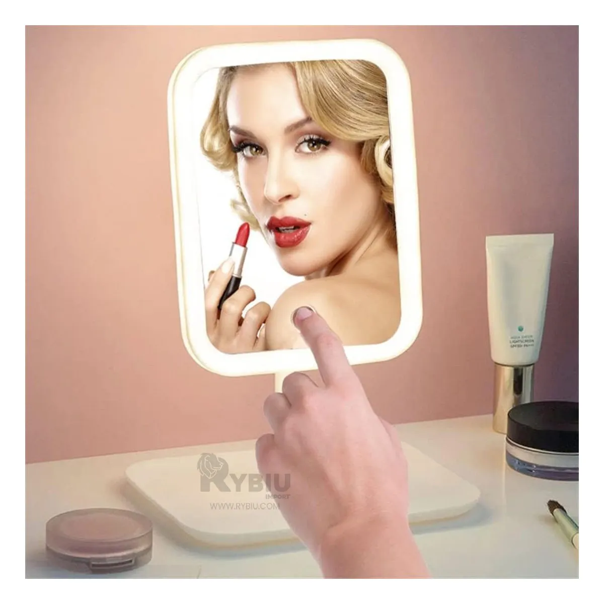 GENERICO - Espejito con Base Led Color Blanco Y+Banderitas Adhesivas