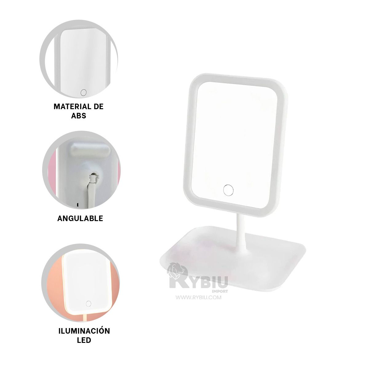 GENERICO - Espejito Moderno Cuadrado en Tono Blanco Y+Ligas de Regalo