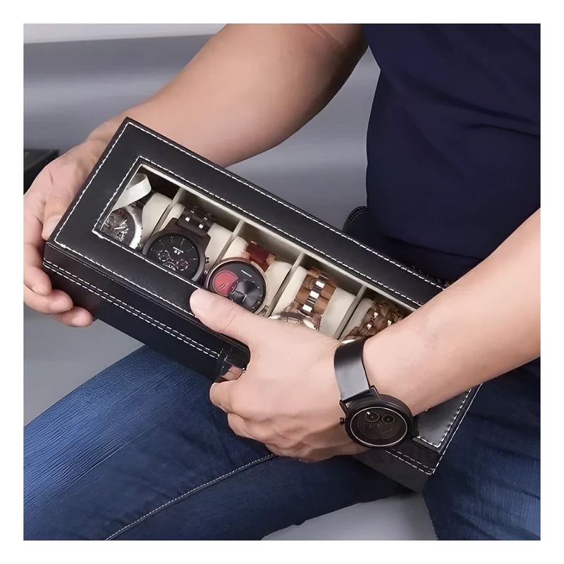 GENERICO - Organizador de 6 Ranuras para Reloj Negro Y+Regalo Agendita