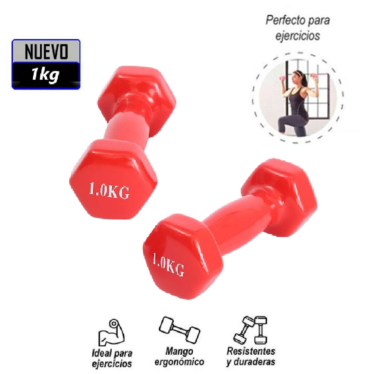 GENERICO - Nuevo Set Pesas Vinil Plastificada 1kg -Rojo