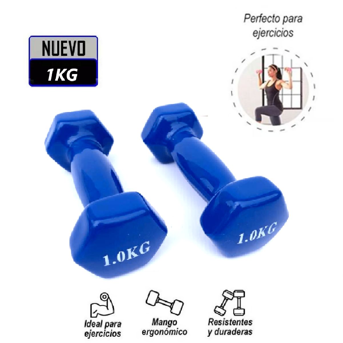 GENERICO - Nuevo Set Pesas Vinil Plastificada 1kg -Azul