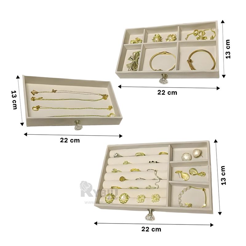 GENERICO - Caja Joyero de 3 Decorativo en Beige Y+Banderitas Adhesivas