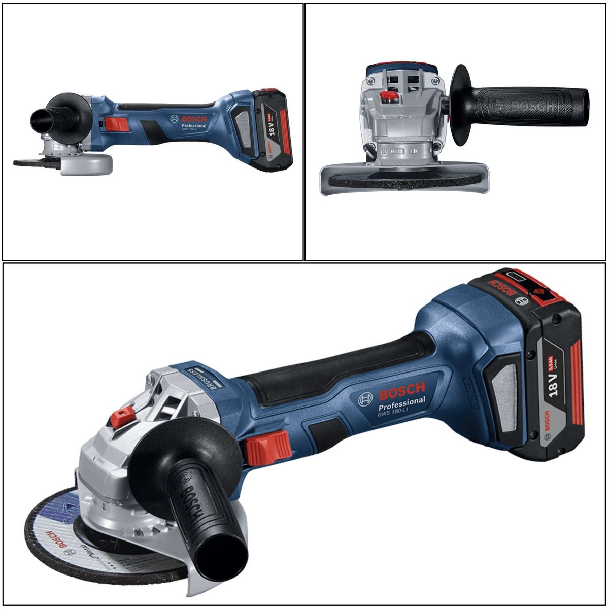 BOSCH - Amoladora inalámbrica 18V profesional GWS 180-LI + 2 baterías +Maletín