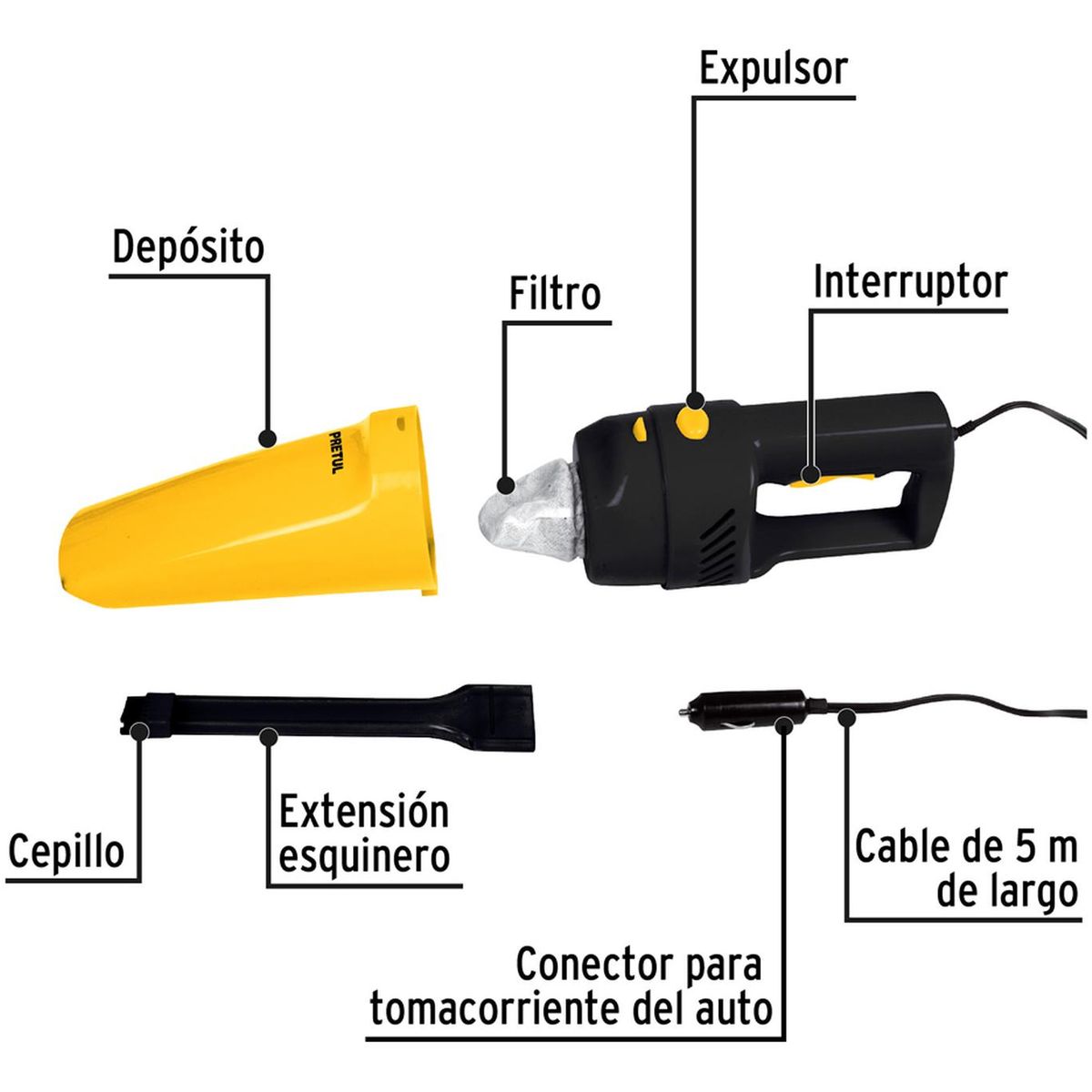 PRETUL - Aspiradora para Auto 12V ASP-12V-P Pretul