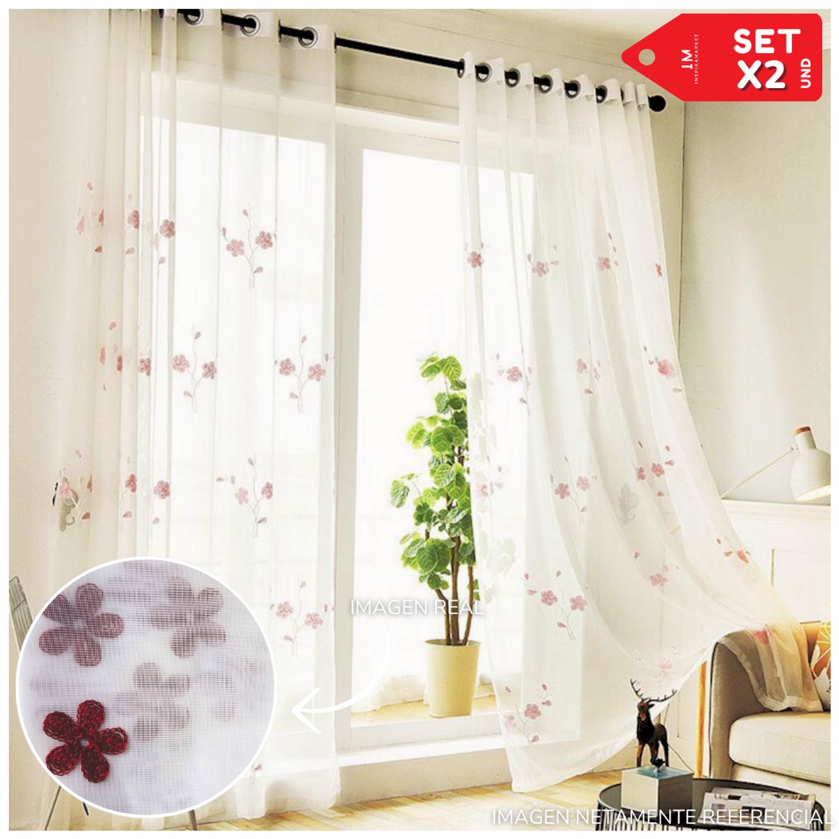 INSPIRA MARKET - Cortina de Voile cortina elegante 140 X 240 cm SET Flores