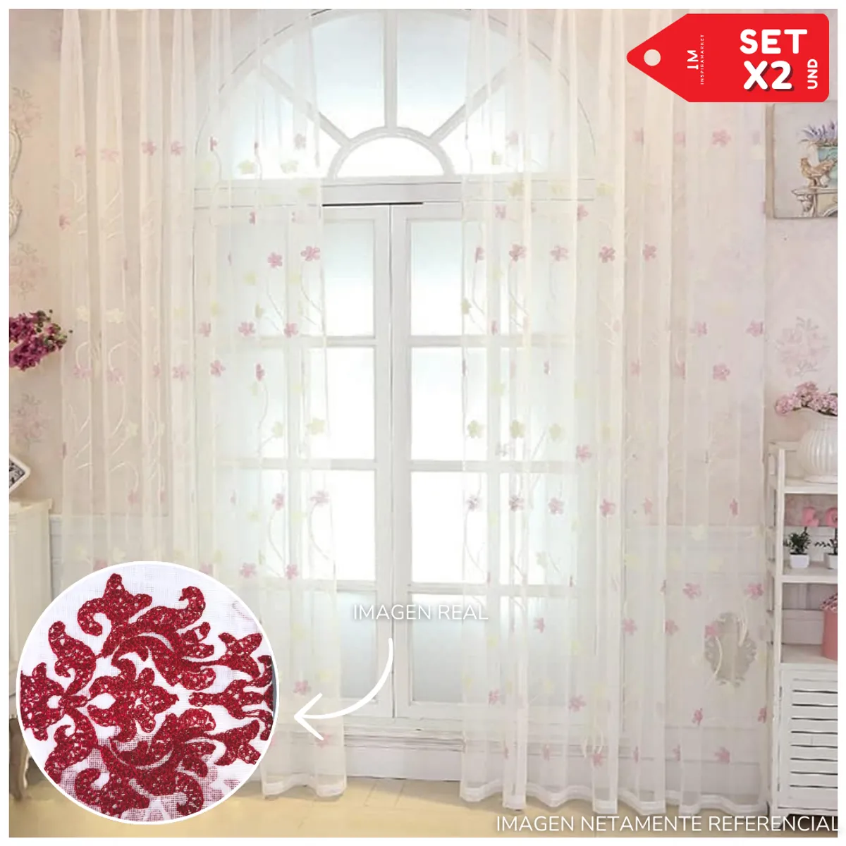 INSPIRA MARKET - Cortina de Voile cortina elegante 140 X 240 cm SET Bordado