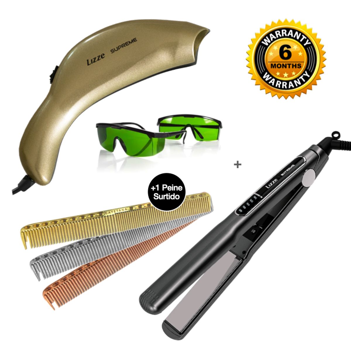 LIZZE - LIZZE PLANCHA EXTREME 480F + PHOTON SUPREME 3 LUCES + PEINE SURTIDO