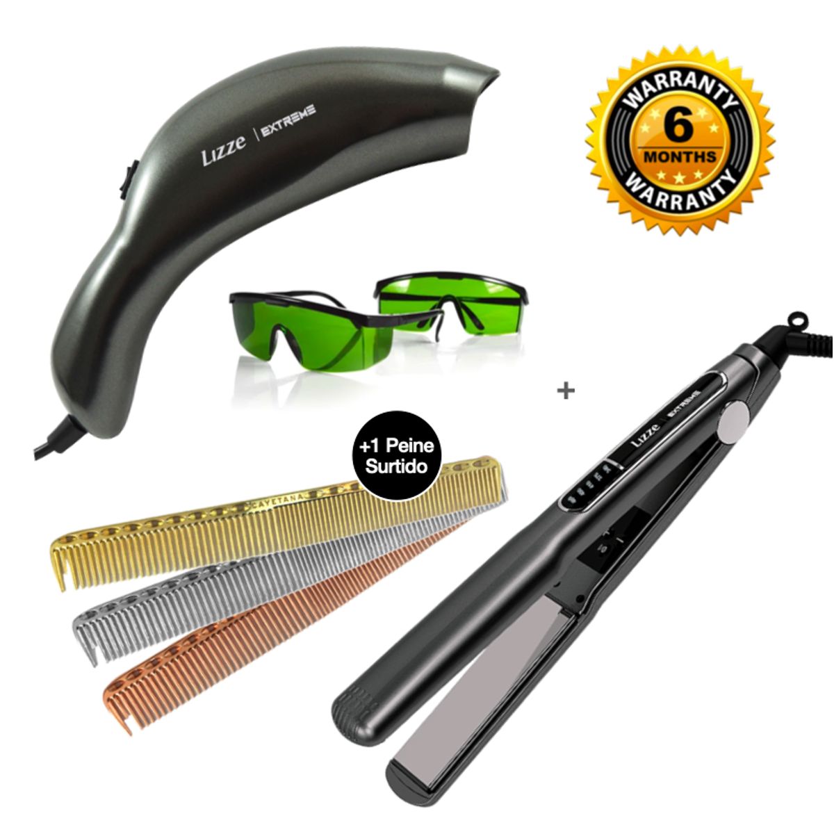 LIZZE - LIZZE PLANCHA EXTREME 480F + PHOTON SUPREME 2 LUCES + PEINE SURTIDO