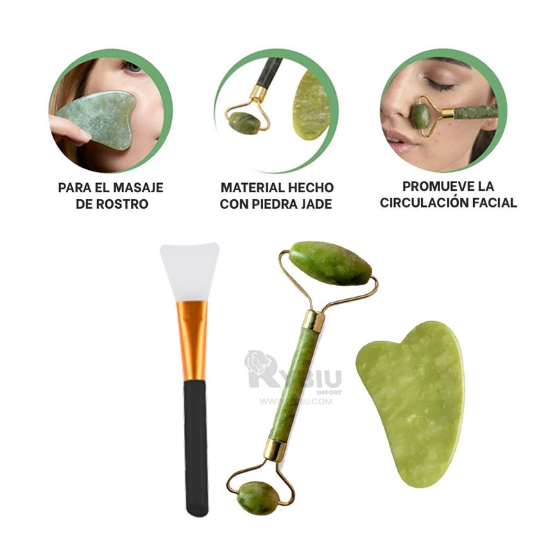 GENERICO - Piedra Facial de Jade en Color Verde Y+Ligas de Regalo