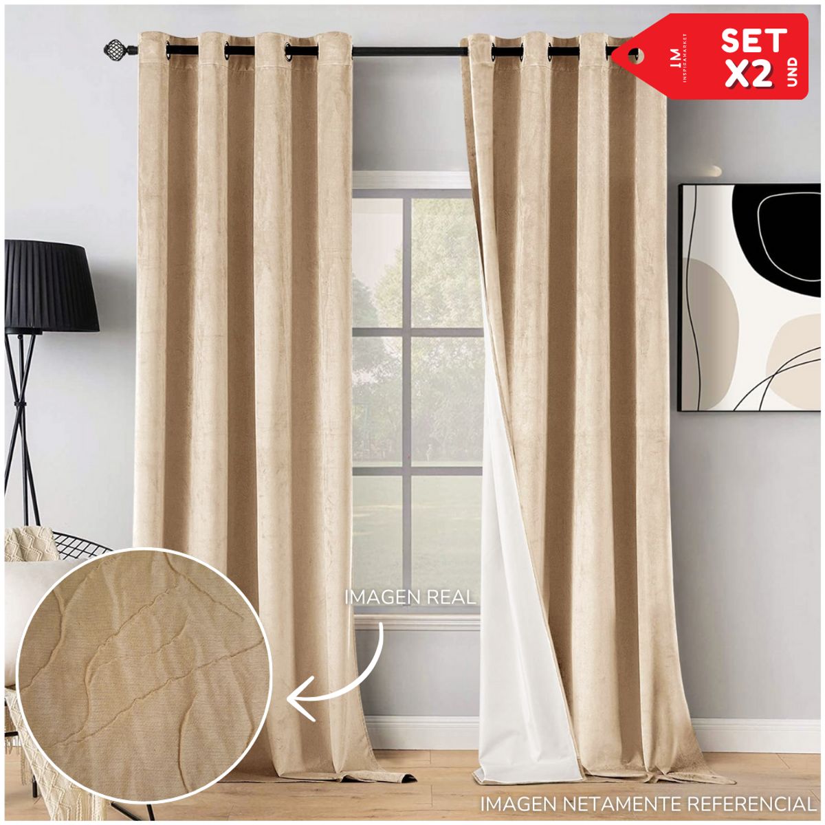 INSPIRA MARKET - Cortina cortina elegante 140 X 240 cm SET Blackout