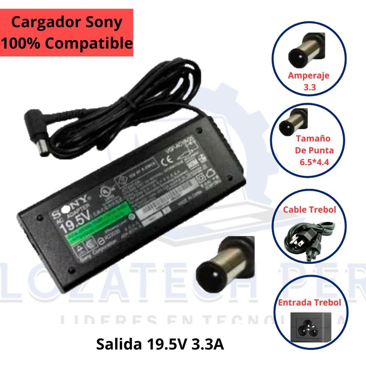 GENERICO - Cargador Compatible Para Laptop Sony 19-5V 3-3A