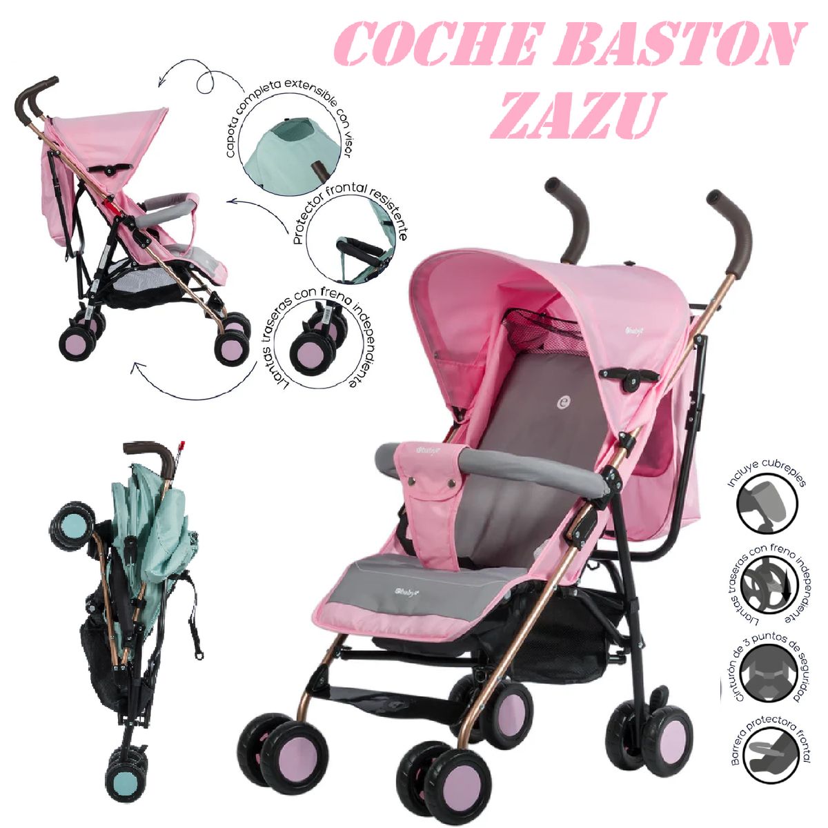 EBABY - Coche de Paseo Baston Ebaby Zazu -Rosado