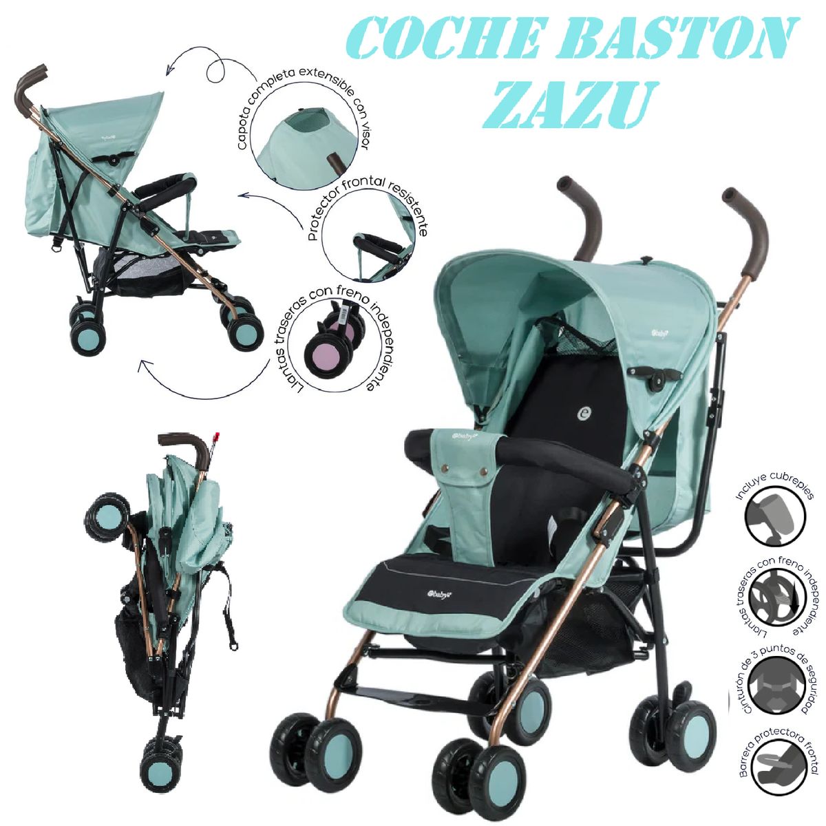 EBABY - Coche de Paseo Baston Ebaby Zazu -Verde