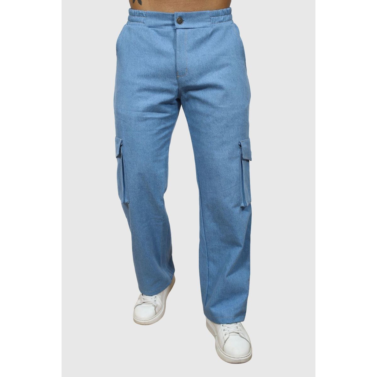 J JERAOUS - PANTALOM JEANS CARGO JERAOUS RIGIDO Celeste