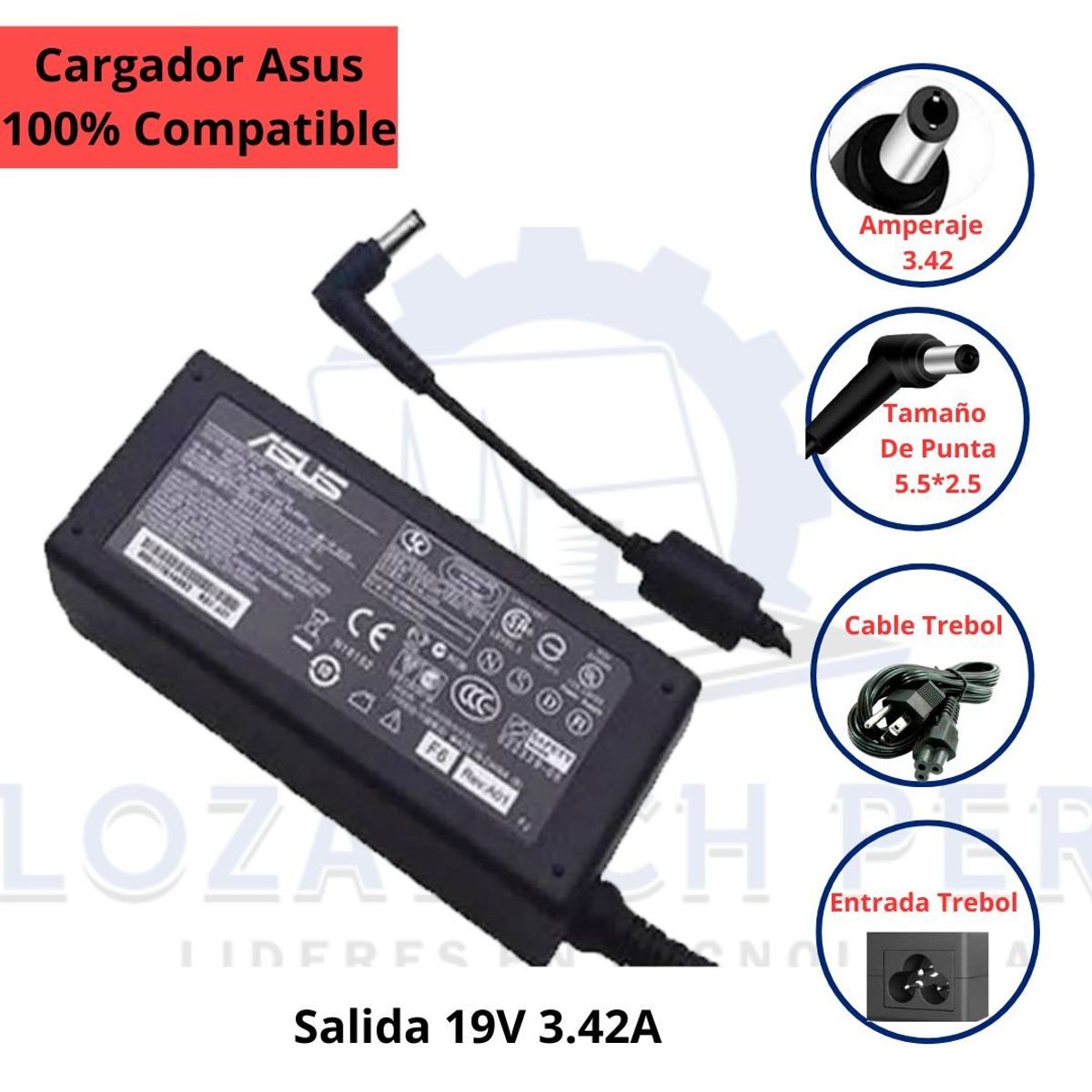 GENERICO - Cargador Compatible Para Laptop Asus 19V 3-42A