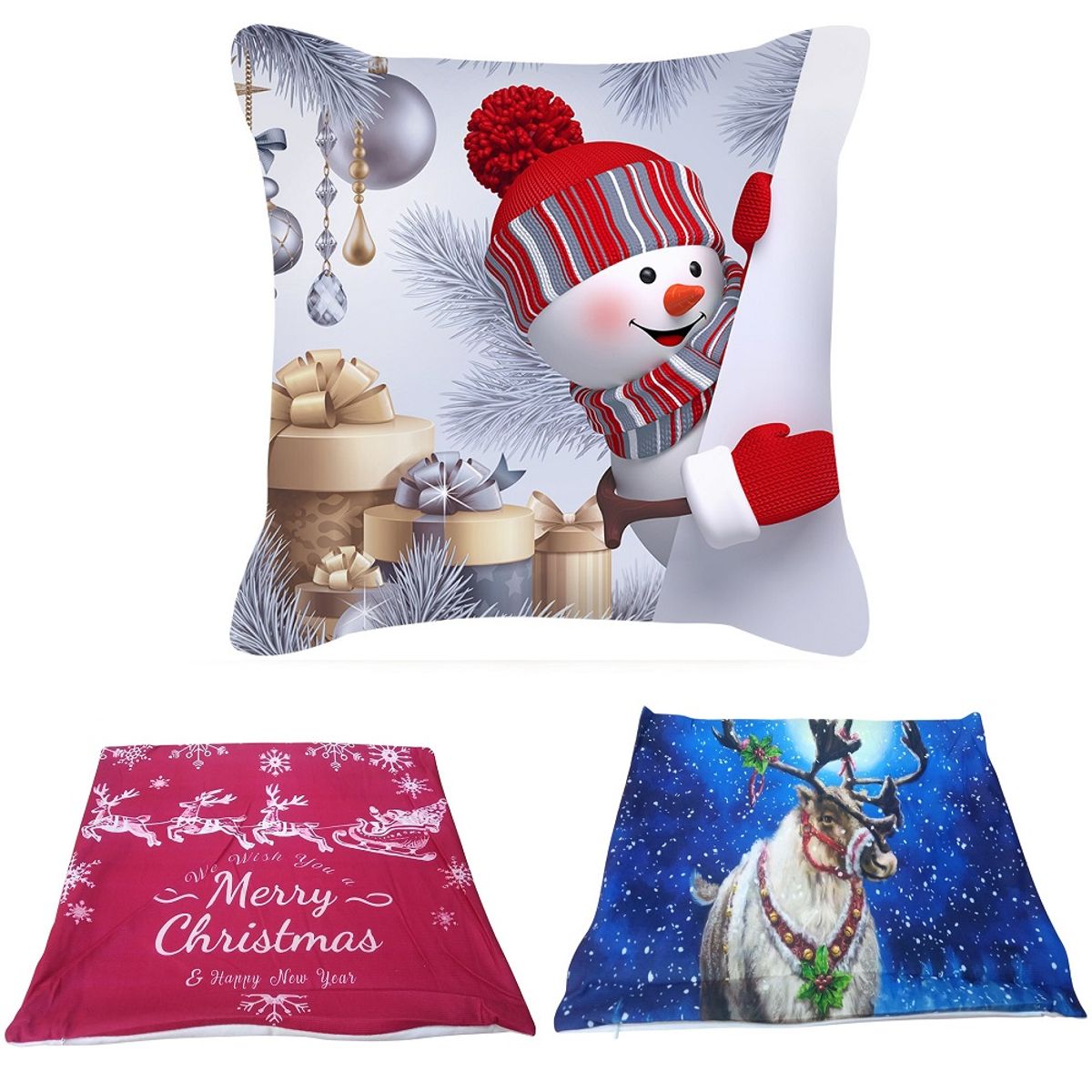 GENERICO - Funda navideñas para cojines diseños Aleatorios set de 3