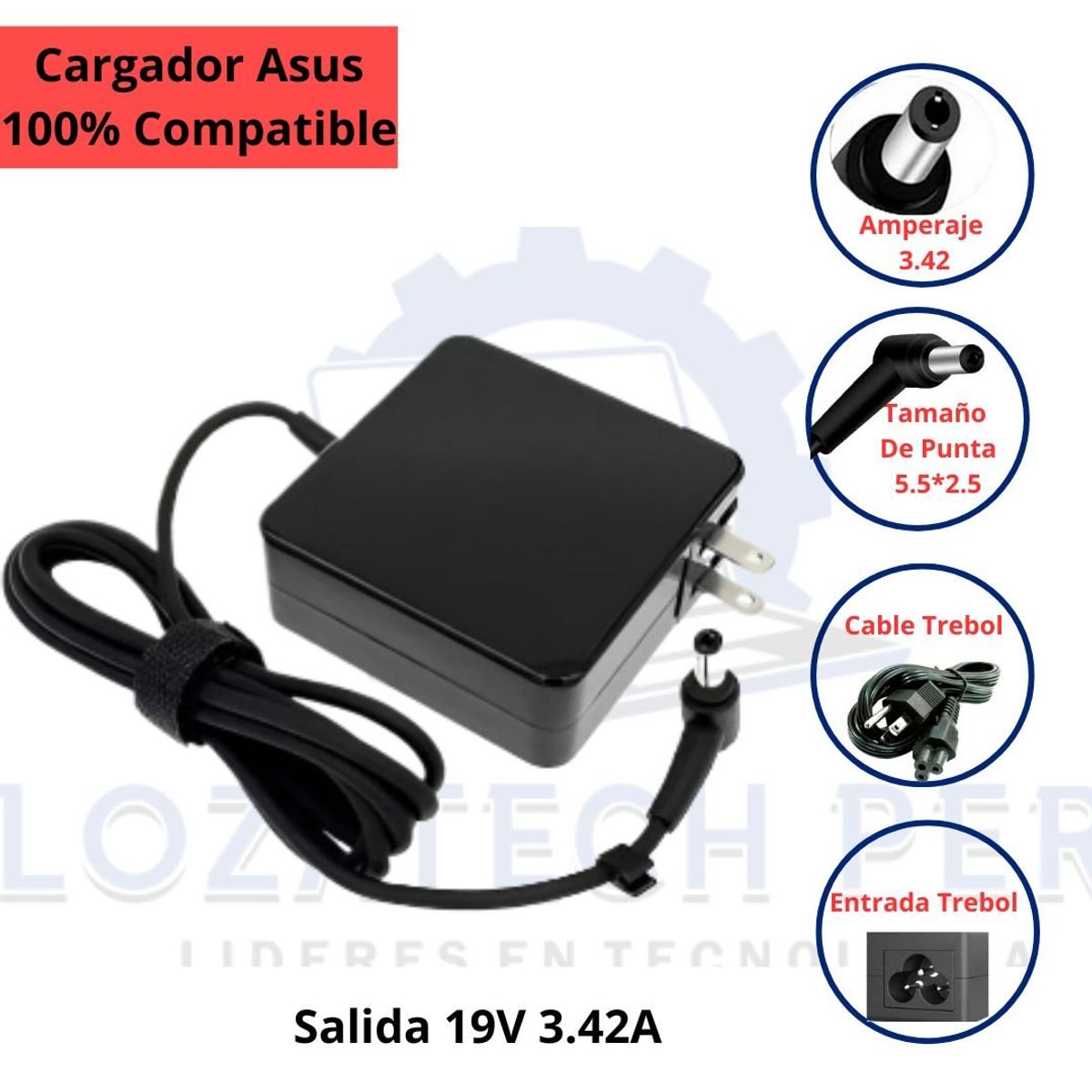 GENERICO - Cargador Compatible Para Laptop Asus 19V 3-42A-Cuadrado