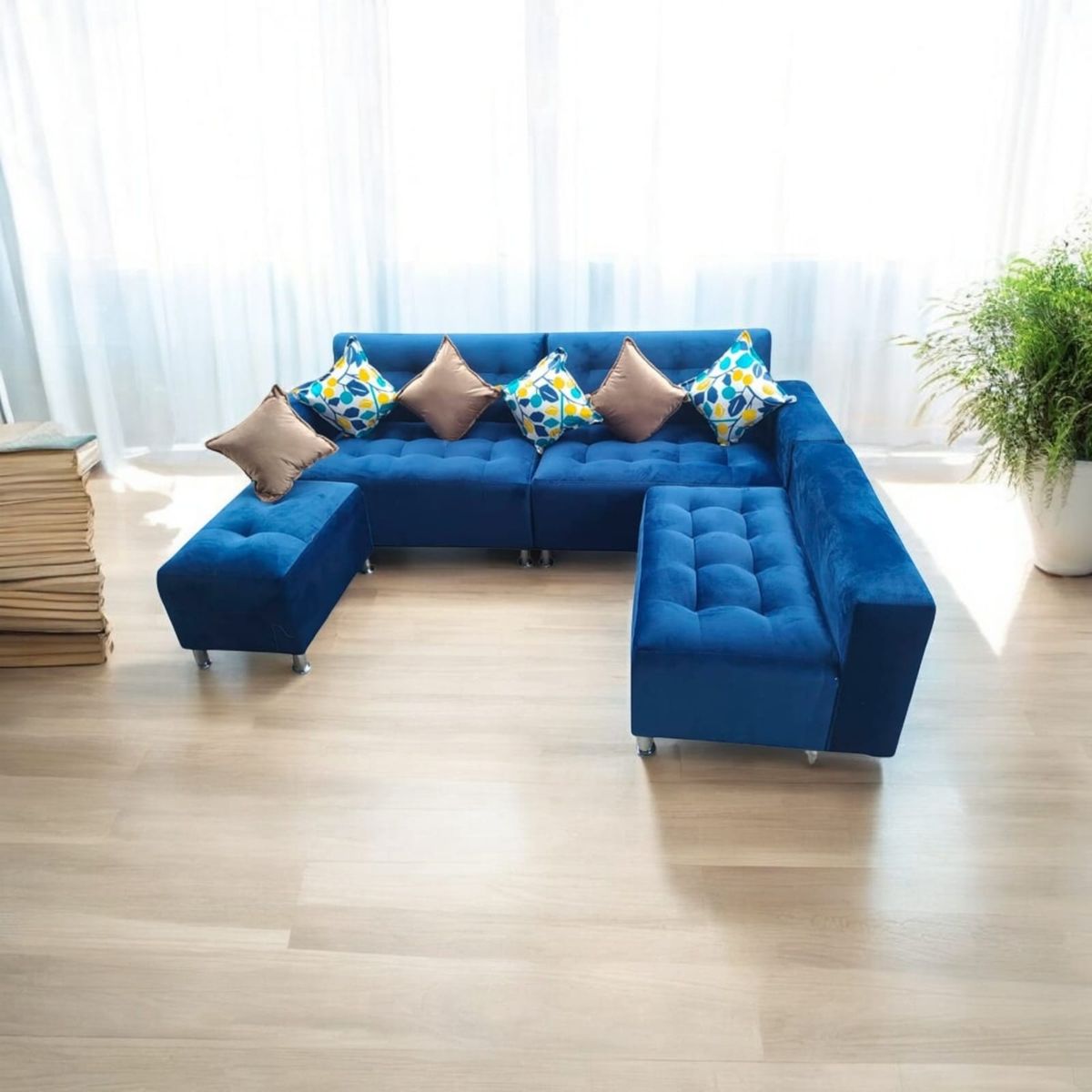 AMOBLART - Seccional Paradisse cobalto 3 Piezas + Banqueta + 4 cojines  -